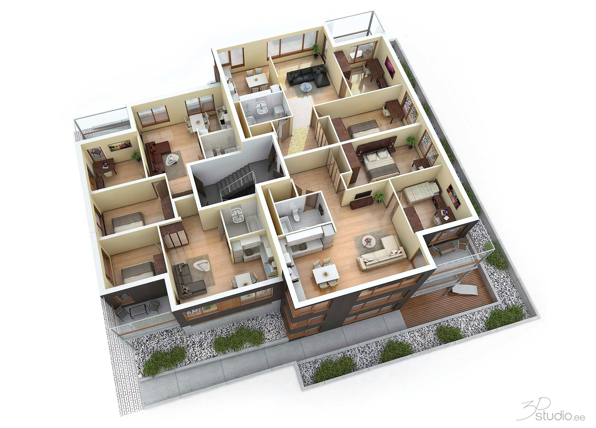 sepa, residentsid, lõige, visualiseerimine, render, kinnisvara, arendus, 3d